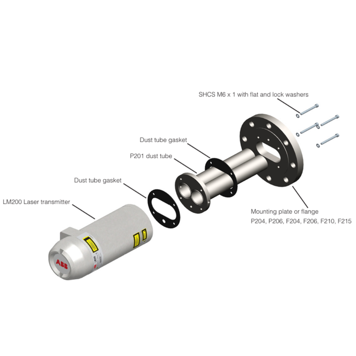 ABB LM200 laser level transmitter installed for non-contact level measurement in a silo